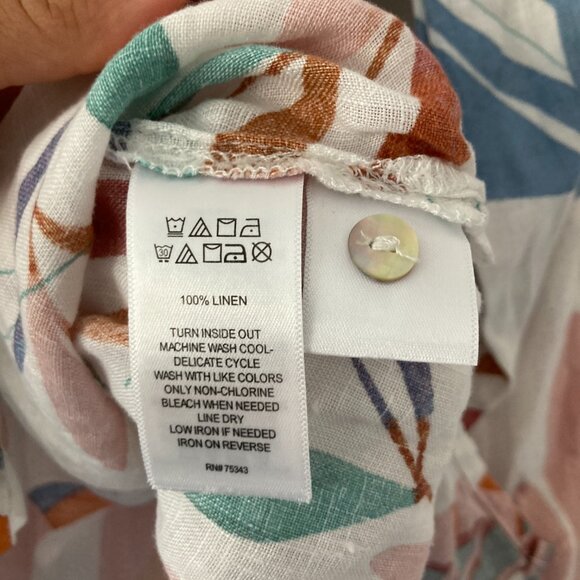 Cynthia Rowley 100% Linen Button Front Top Long Sleeve Size 2X Tropic Lagenlook - Picture 9 of 9